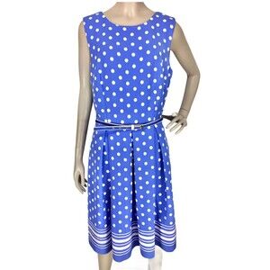 Vintage 90s Liz Claiborne Purple Polka-Dot Sleeveless Belted Sheath Dress